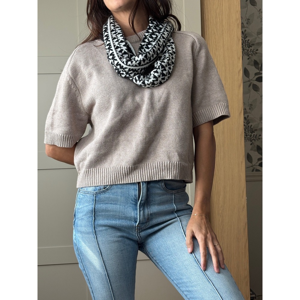 Michael Kors MK Logo Monogram Knit Scarf Black White Winter Accessory